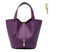 SuGJun Versatile fashionable spring and summer handle bags,Genuine Leather Soft Bucket Bag for Women Fashion Lock Design Handbags Vegetable Basket Satchel (Purple (Gold Lock),Large)