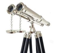 SUGRA ART 62 Inches Floor Standing Admirals Solid Brass Nickel Binocular, Fully Functional Nautical Home Decor Binoculars for Adults with Wooden Tripod Stand (Silver)