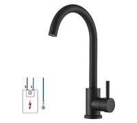 Suguword Kitchen Tap, Black, Low Pressure, Single Lever, 360° Rotatable, Matte Black Finish, Copper Material, Contemporary Style, 1 Hole Installation, Ceramic Valve, 1.8 GPM Flow Rate