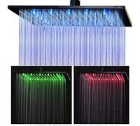 Suguword Shower High Pressure 12 Inch Black LED Rain Head Lead Anti-Leak Large Square Ceiling Mount Easy-To-Install Self-Cleaning Silicone Nozzle, Matte Black