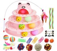 Suhaco 26 PCS Interactive Cat Toys for Indoor Cats Roller 4 Level Track Kitten Toys with 4 Colorful Balls Self Play Kitty Ball Toys Feather Wand Pet Toys for Boredom (Pink)
