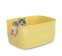 Suhaco High Sided Jumbo Cat Litter Tray Anti Splash Open Top Cat Litter Box 61 x 48 x 31 cm Extra Deep Large Cats Litter Trays for Multi Cats Toilet Low Entry (Yellow)