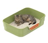 Suhaco Large Cat Litter Tray with High Sides & Low Entry Spacious 60x40x16CM Open Design for Elderly Cats & Kittens Easy Clean Cat Litter Box (GREEN)