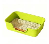 Suhaco Low Entry Litter Box for Kittens Large Cat Litter Boxes for Senior Cats Small Plastic Litter Pan for Little Cats Kitty with Step Stool Indoor Easy Cleaning 24" L x 16" W x 5" H (Green)