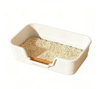 Suhaco Low Entry Litter Box for Kittens Large Cat Litter Boxes for Senior Cats Small Plastic Litter Pan for Little Cats Kitty with Step Stool Indoor Easy Cleaning 24" L x 16" W x 5" H (White)