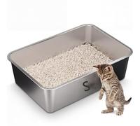Suhaco Stainless Steel Cat Litter Tray High Sided Litter Box Kitten Litter Trays for Rabbits & Small Cats Litter Boxes (S/45 * 35 * 10cm)