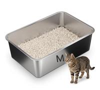 Suhaco Stainless Steel Cat Litter Tray High Sided Litter Box Kitten Litter Trays for Rabbits & Small Cats Litter Boxes (M/45 * 35 * 15cm)