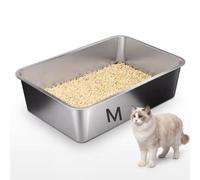 Suhaco Stainless Steel Cat Litter Tray High Sided Litter Box Kitten Litter Trays for Rabbits & Small Cats Litter Boxes (M/50 * 35 * 10)