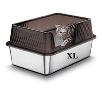 Suhaco Stainless Steel Cat Litter Tray with Lid 50x35x25cm for Big Cats High Sided & Low Entry Metal Litter Box (Clear Black XL)