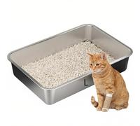 Suhaco Stainless Steel Litter Box High Sided Cat Litter Trays Large 60 X 40 X 10CM Kitten Litter Tray Easy Cleaning Non Stick Anti Leakage Metal Litter Pan