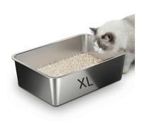 Suhaco Stainless Steel Litter Box High Sided Cat Litter Trays Large 60 X 40 X 15cm Kitten Litter Tray Easy Cleaning Non Stick Anti Leakage Metal Litter Pan