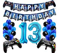 SUHANIOP 13th Birthday Decorations for Boys, Gaming Party Decorations Set for Gamers, Happy Birthday Banner Game Controller Balloons Black Blue Balloons for Kids Party Supplies
