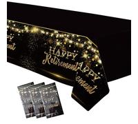 Suhelkit Retirement Decorations Party Supplies Tablecloth, Gold Black | Happy Retirement Decorations Table Cover for Men Women, 3 Pack, 54in x 108in