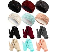 Suhine 12 Pcs Winter Headbands and Touchscreen Gloves Set for Women Men 6 Ear Muffs Knit Headbands and 6 Touchscreen Gloves(Fresh)