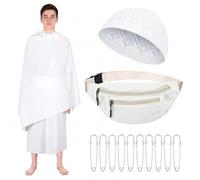 Suhine 14 Count Men's Ihram Set for Hajj and Umrah Essentials, Islamic Ahram Ehram Towel Umrah Haji Waist Belt Kufi Hat and 10 Pins, Free Size, Mainly White, 43.3 x 82.7 inches / 110 x 210 cm