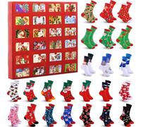 Suhine 24 Pairs Christmas Sock Advent Calendar 2024 Xmas 24 Days Christmas Advent Calendar Box Christmas Countdown Christmas Crew Socks Women's Xmas Gifts for Holiday Party Favor