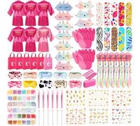 Suhine 6 Sets Girls Spa Birthday Party Supplies Birthday Print Satin Robe Tote Bags Spa Kit Nail Studio Kit (Cute Color)