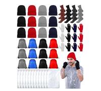 Suhine 60 Pcs Homeless Care Package Supplies Winter Beanie Hat Gloves Warm Socks Drawstring Bags Rain Ponchos with Hood for Donation Charity, Multicolor, Beanie: about 7.09 x 8.27 inches/ 18 x 21 cm