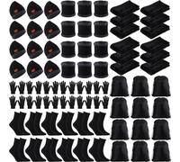 Suhine 72 Pcs Winter Beanie Hat Neck Warmer Gloves and Sock Set with Warm Fuzzy Blanket and Drawstring Bags Bulk for Men Women Homeless Care, Black, Black, M