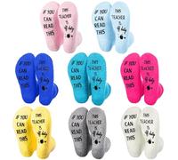 Suhine 8 Pairs Funny Teacher Socks for Women Appreciation Gifts Bulk, If You Can Read This Teacher Is off Duty Socks, Chic Color, One size