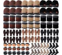 Suhine 90 Pcs Winter Beanie Hat Scarf Gloves Sock Earmuff Bulk Mens Warm Fleece Knit Homeless Care Package Supplies Donation (Neutral Colors)