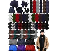 Suhine Homeless Care Package Supplies Bulk Winter Gloves Beanie Hat Neck Warmer Sock and Drawstring Bags for Men Women, Multiple Colors, One Size