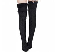 Suhine Women Fleece Lined Thigh High Sock over Knee Cable Knit Boot Sock Extra Long Winter Warm Thermal Stocking Leg Warmer, Black, 37 x 5 inches