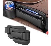 SUHNGE Car Seat Gap Filler Organiser with Cup Holder for Jaguar C-X16 E-Pace F-Pace F-type, 2 Pcs Car Organizer Front Seat Gap Filler, PU Leather Car Console Side Storage Box with Cable Hole