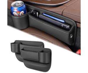 SUHNGE Car Seat Gap Filler Organiser with Cup Holder for Jaguar C-X16 E-Pace F-Pace F-type, 2 Pcs Car Organizer Front Seat Gap Filler, PU Leather Car Console Side Storage Box with Cable Hole