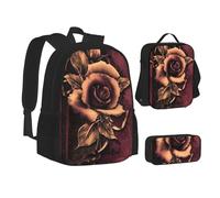 SUHNGE Gothic Rose Print Backpack Lunch Box Set,3 in 1 School Bookbag and Pencil Case Bundle Matching Combo, MC700