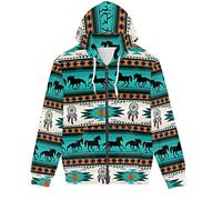 Suhoaziia Aztec Tribal Dream Catcher Horses Print Long Sleeve Hoodies with Pocket, Drawstring Zipper Pullover Sweatshirts for Men Boys Size 2XS-5XL
