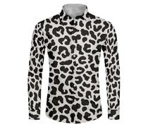 Suhoaziia Black White Leopard Print Men's Dress Shirt Regular Fit Ultra Wrinkle Free Flex Collar Stretch Long Sleeve Athletic Shirts