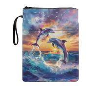 Suhoaziia Book Sleeve Cover with Zipper & Pocket Exquisite Book Lover Gift for Hardcover Notebook Textbook Book Organizer Pouch Book Holder Bag for Student Teacher Reader Friends, Sea Dolphins