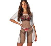 Suhoaziia British Flag Union Jack Print Women's Funny Bikini Body Printed Cover Ups Bathing Suit Beach T Shirt Dress Bikini Swimsuit Coverups Short Sleeve Fun Wear for Summer Pool Party