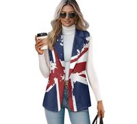 Suhoaziia British Flag Union Jack Womens Button Down Vest Blazer One Button Open Front Suit Vest Sleeveless V Neck Jacket Waistcoat Outwear Business Dress Suits