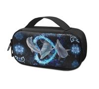 Suhoaziia Dolphin Hearts Diabetic Supplies Bag Insulin Travel Storage Case for Diabetes Testing Kit Blood Glucose Monitor Kit with Meter, Blood Sugar Test Strips, Lancets