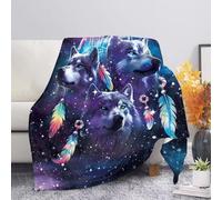Suhoaziia Flannel Fleece Ultra Soft Large Blanket Throw, Galaxy Dreamcatcher Wolf Over Fluffy Warm Bedspread for Bedroom Single Bed Sofa Couch