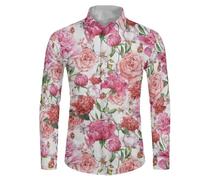 Suhoaziia Floral Roses Men's Button Down Dress Shirt Fashion Long Sleeve Casual Shirts for Teenager College Students