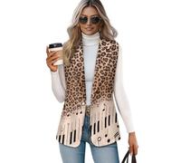 Suhoaziia Leopard Musical Notes Womens Casual Button Down Blazer Suit Vest Sleeveless Vest Tops V Neck Open Front Business Jacket Waistcoat Music Festivals Outfits for Women