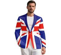 Suhoaziia Mens Casual 1 Button Blazer Suit Long Sleeve Slim Fit Blazer Jacket Sports Coat Lightweight Dress Suit for Business Work Tuxedo Dinner Jackets, Union Jack Bow Tie