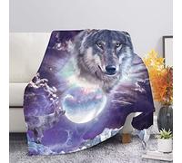 Suhoaziia Moon Wolf Fleece Throw for Adult Winter Warm Fluffy Soft Flannel Cozy Blanket Bed Sofa Blanket Throw