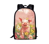 Suhoaziia Pink Pig Floral School Backpack for Little Girls Kids Lightweight Primary Middle High School Bag Cute Kids Bookbags Casual Daypack Large Capacity Travel Shoulder Bag