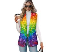 Suhoaziia Rainbow Heart Scales Women's Dressy Casual Vest Tops LGBT Pride Blazers Tuxedo Suit Waistcoat Lightweight Rainbow Pride Sleeveless Suit Vest Waistcoat S-5XL