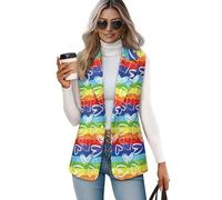 Suhoaziia Rainbow Hearts Women's Sleeveless Vest Suit Vintage Dressy Casual Waistcoat One Button Loose Fit Open Front Blazer Suit LGBT Pride Clothing for Women