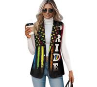 Suhoaziia Rainbow Pride USA Flag Womens Tuxedo Suit Vest Sleeveless One Button Vest Tops Lightweight Business Dress Suits LGBT Pride Clothing Button Down Blazers