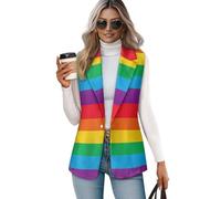Suhoaziia Rainbow Stripes Women's Summer Suit Vest Tops LGBT Pride Clothing 2025 Dressy Business Blazers Lightweight Casual Sleeveless Vest Suit Waistcoat Rainbow Pride