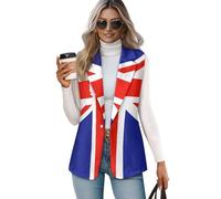 Suhoaziia Union Jack Flag UK Flag Women's Sleeveless Waistcoats Vintage V-Neck Button Down Casual Blazer Jacket Business Office Formal Dressy Suit Vest Tops