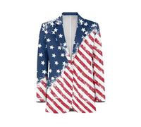 Suhoaziia USA Flag Blazers for Women Business Casual Long Blazer Jackets Dressy Work Professional Office Outfits Lapel Pockets 4th of July