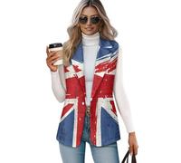 Suhoaziia Vintage British Flag Women's Summer Sleeveless Mid Long Vest Suit Blazers Button Down Vest Waistcoat Lightweight Casual Work Office Jacket