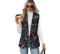 Suhoaziia Women's Sleeveless Vest Suit Vintage Dressy Casual Waistcoat One Button Loose Fit Open Front Club Office Business Blazer Suit S-5XL, Math Formula